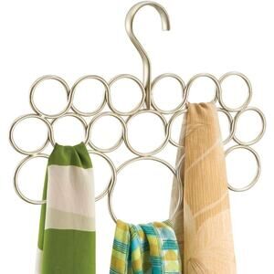 iDesign Scarf Holder 18 Ring Hanging Closet Organizer Champagne Tie Belt Rack
